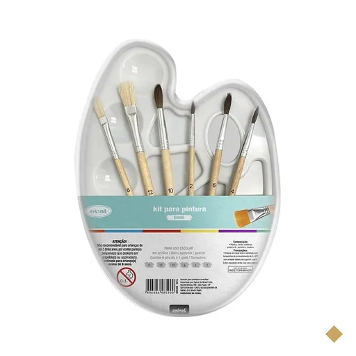 Kit de Pincel para pintura com 6 pincéis de madeira + 1 Godê plástico, Oval…