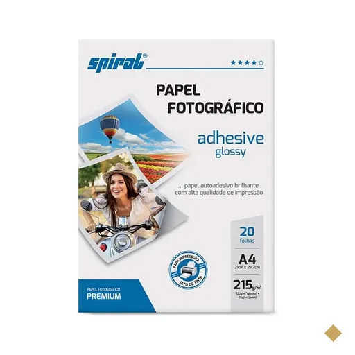 Papel fotográfico A4, 215g/m Glossy paper adesivo, Spiral - PT 20 FL