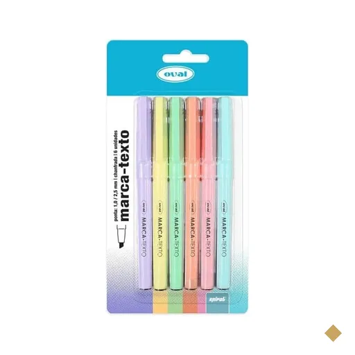 Marca Texto, 6 cores em tom pastel, Oval BT 6 UN