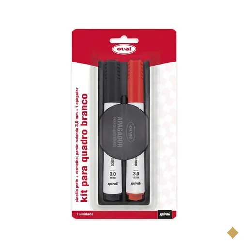 Kit Pincel Marcador Quadro Branco 3,0mm com apagador, Preto e Vermelho, Oval -…