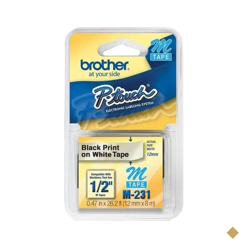 Fita para rotulador Brother, 12mm x 8m, Branca, Escrita preta, M231, Brother -…