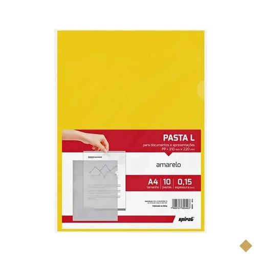 Pasta plástica em L, PP, 0,15mm, A4, Amarelo, Spiral - PT 10 UN