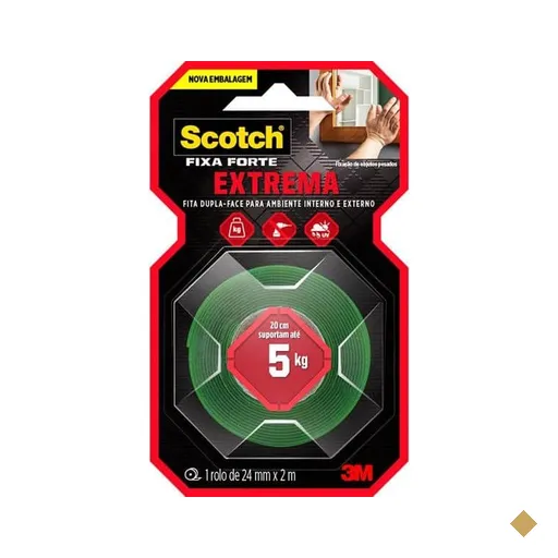 Fita Dupla Face 3M Scotch Fixa Forte Fixação Extrema - 24 mm x 2 m - BT 1 UN
