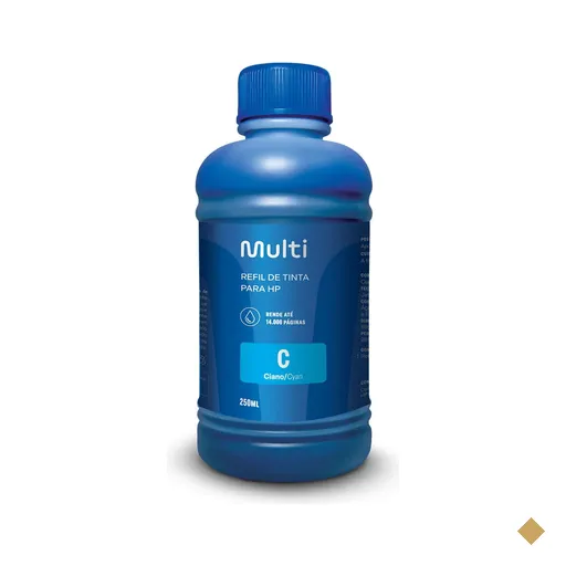Refil de Tinta Ciano 250ml - Compativel Com Impressoras HP Multi - RF010