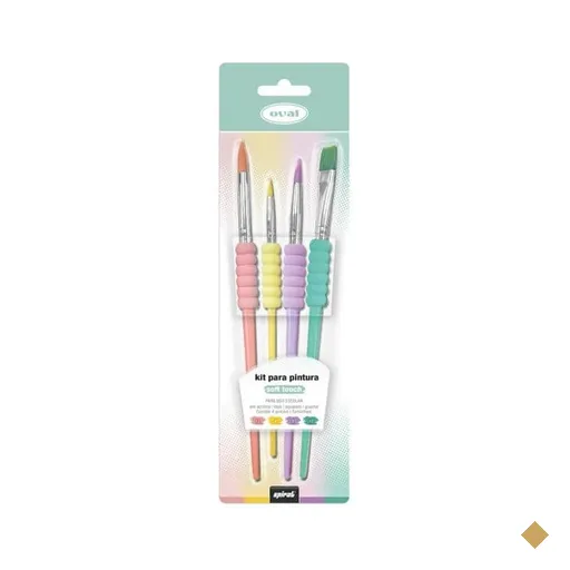 Kit para Pintura Soft Touch com 4 Pincéis em tom pastel, Oval - BT 4 UN