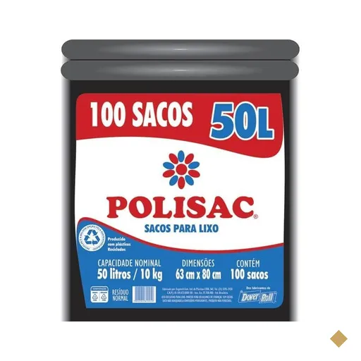 Saco para lixo 50lt preto reciclado Polisac 14002949 Dover PT 100 UN