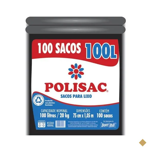 Saco para lixo 100lt preto reciclado Polisac 140020956 Dover PT 100 UN