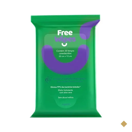 Lenços Umedecidos Antissépticos Free Wipes para Higienização das Mãos e…