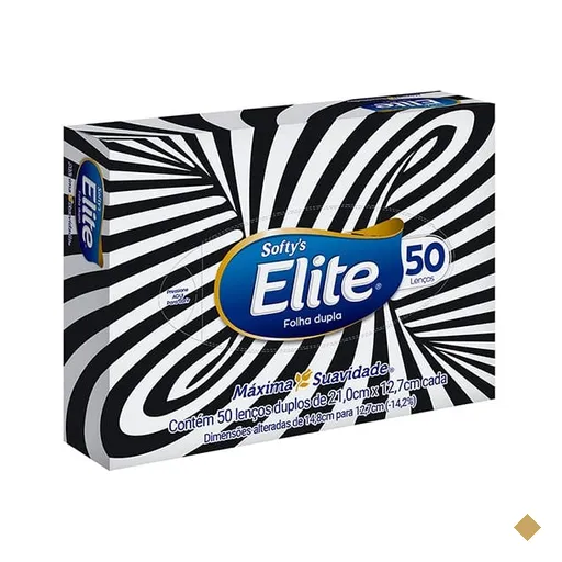 Lenço papel folha dupla 12,7 x 21cm, Elite, Softys PT 50 FL