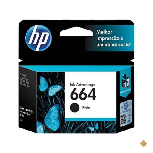 Cartucho de Tinta HP 664 Preto Original (F6V29AB) Para HP DeskJet Ink Advantage…