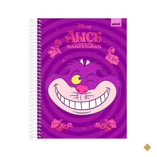 Caderno Universitário Capa Dura, 10 x 1, 160 Folhas, Disney Clássico, Alice…