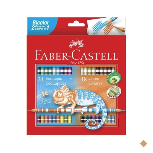 Lápis de Cor Redondo 48 Cores 24 Lápis Bicolor, Faber-Castell - CX 1 UN