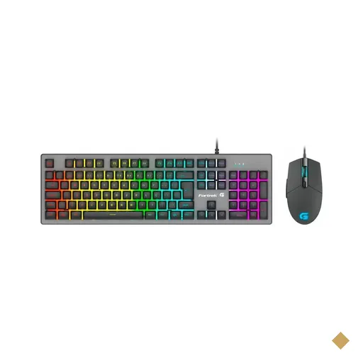Kit Teclado e Mouse Fortrek Gamer Ranger LED RGB Rainbow USB Grafite