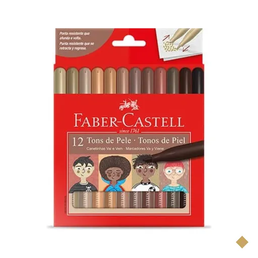 Canetinha Vai e Vem,12 cores, Tons de pele, Faber-Castell - CX 1 UN