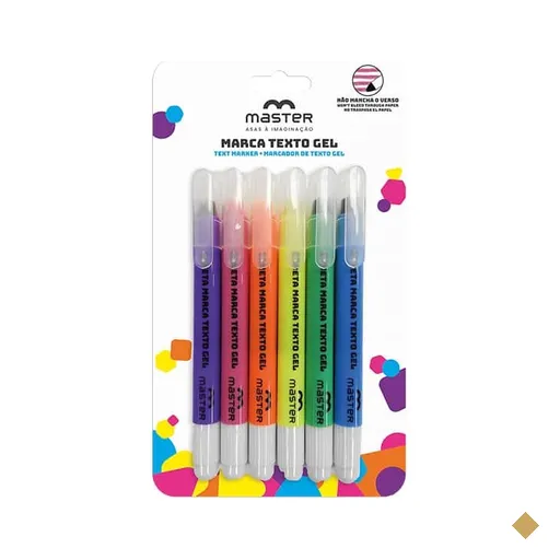 Marca Texto em Gel, Retrátil, 6 Cores, Master - PT 6 UN
