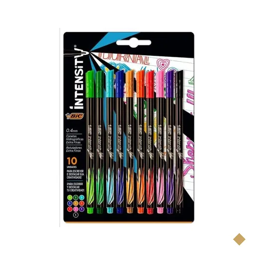 Caneta Hidrográfica BIC Intensity, 10 Cores Vivas, Ponta Ultra Fina de 0.4mm…