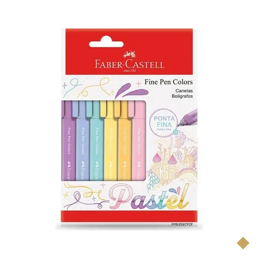Caneta hidrográfica Fine Pen, 0,4mm, Tons Pastel, Faber-Castell - BT 6 UN