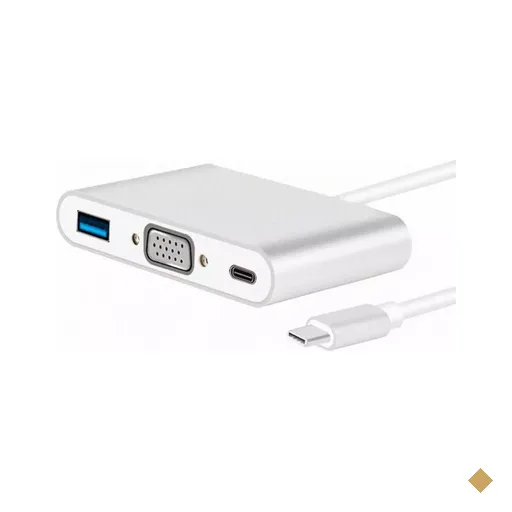 Cabo Adaptador Conversor (3 em 1) USB Tipo-C 3.1 (M) x VGA (F) + USB 3.0 Tipo-A…