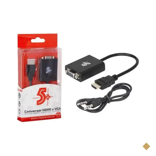 Adaptador Conversor HDMI (M) x VGA (F) c/ Áudio 12cm - Chip SCE 5+