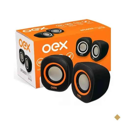 Caixa de Som OEX Speaker Round 2.0 SK100 Preto/Laranja (8W RMS) P2/USB
