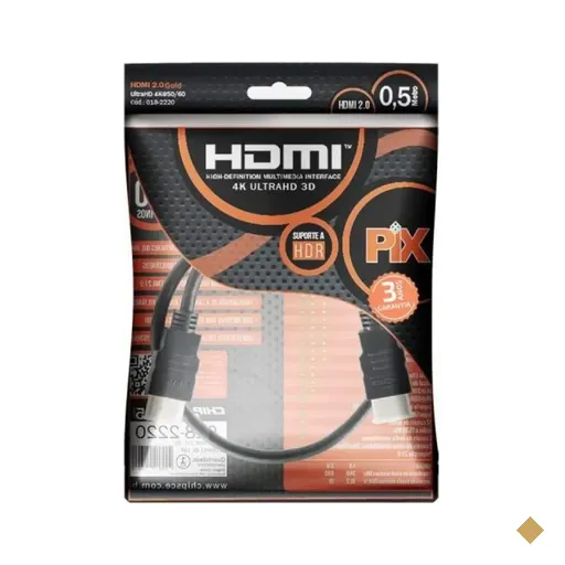 Cabo HDMI 0,5m v2.0 4K UltraHD 3D chip SCE - PIX