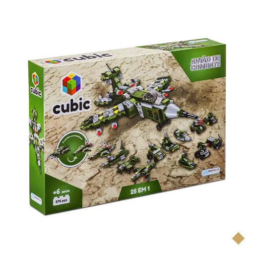 Blocos de Montar Cubic 25 em 1 Avião de Combate 576 Peças Multikids - BR1620