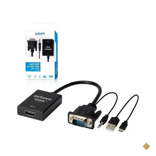 Adaptador Conversor VGA(M) x HDMI (F) c/ Áudio 25cm - Exbom
