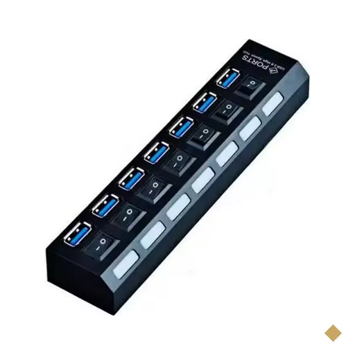 HUB MD9 7 Portas USB 3.0 Barra Black com Interruptor de Energia