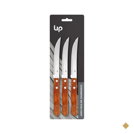 Faca de Churrasco Cabo Madeira 3PCS UpHome - UD238OUT [Remanufaturado]