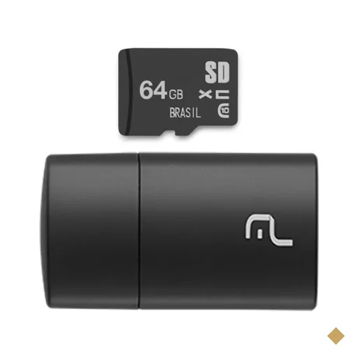 Pen Drive 2 em 1 Leitor USB + Cartão de Memória Classe 10 64GB Preto Multi -…
