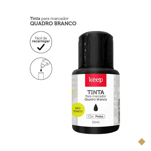 Tinta Refil Para Marcador de Quadro Branco 18ml Preto Caixa c/12 Unidades Keep…