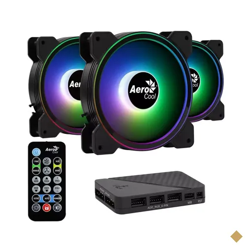 Kit FAN Cooler Aerocool 120mm LED RGB SATURN 12F ARGB PRO + Hub + Controle - c/…