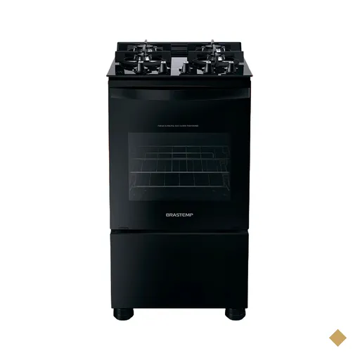 Fogão Brastemp 4 Bocas Preto com Mesa de Vidro e Grades Duplas de Ferro…