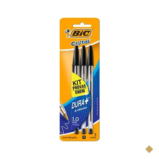 Caneta Esferográfica 1.0mm Cristal 1,0mm Blister c/ 3 Unidades - BIC