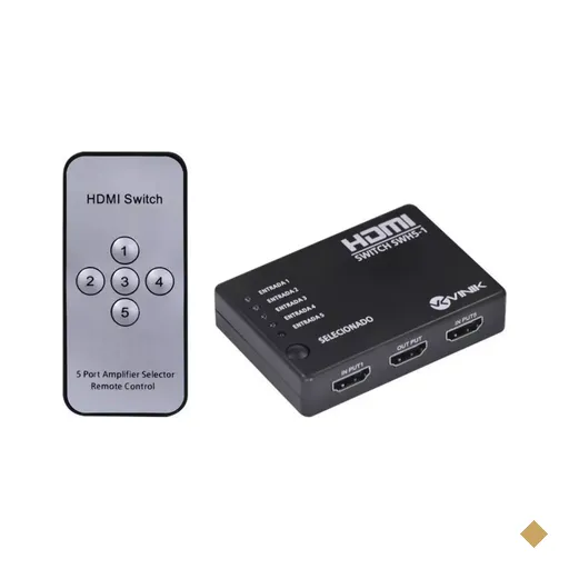 Switch HDMI Vinik SWH5-1 (5x1) 5 Portas 1080p c/ Controle Remoto Preto