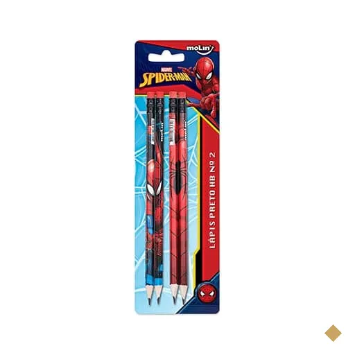 Lápis Preto N.2 com Borracha, Homem-Aranha / Spider-Man Marvel, Molin - BT 4 UN