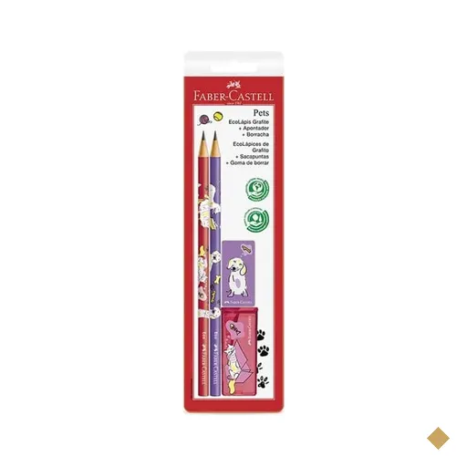 Kit Coleção Pets EcoLápis Grafite + Apontador + Borracha Rosa e Roxo…