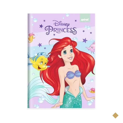 Caderno 1/4, Capa dura, costurado, 80 folhas, Princesas, A pequena sereia…