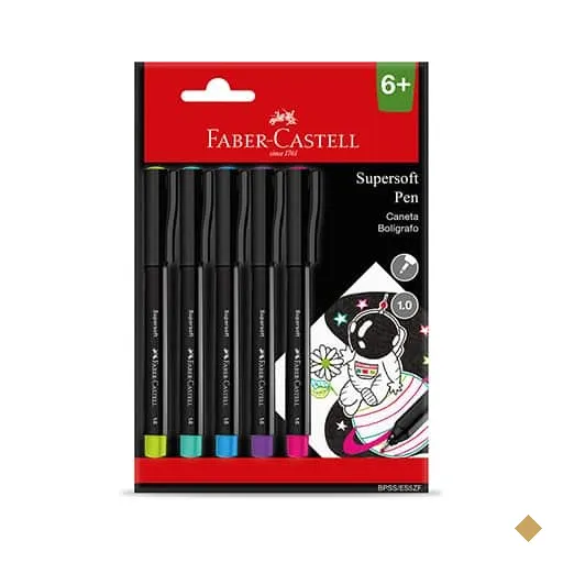 Caneta hidrográfica SuperSoft Pen, 1.0mm, 5 cores, Faber-Castell BT 5 UN