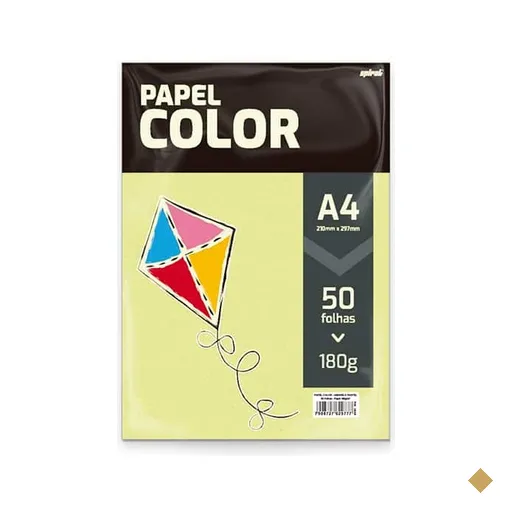 Papel 180g 210mm x 297mm A4, Color, Amarelo pastel, Spiral - PT 50 UN