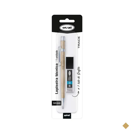 Lapiseira técnica Dourada, 0.5mm + 1 tubo com 12 minas grafite, Oval BT 1 UN