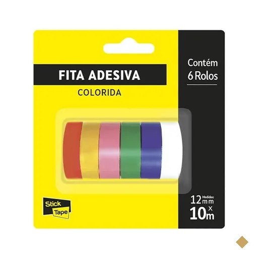 Fita Adesiva Colorida, 12mm x 10m, Stick Tape - PT 6 UN BT 6 UN