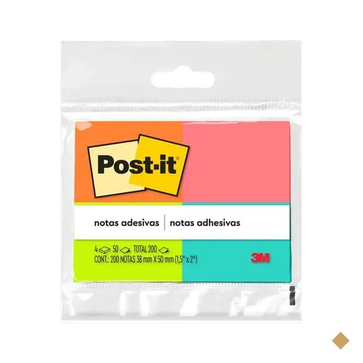 Bloco Adesivo Post-It Tropical - 4 Bloco de 38mm X 50mm - 50 Folhas Cada - BT 4…