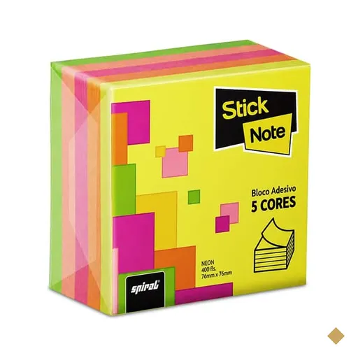 Bloco Adesivo Neon, 5 cores, 400 folhas, 76 x 76mm, Stick Note - PT 1 UN