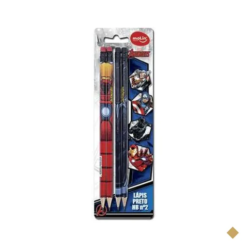 Lápis Preto Sextavado N.2 com Borracha Vingadores Avengers Marvel Molin - BT 4…