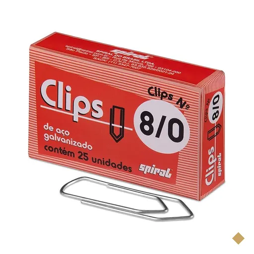 Clips número 8/0 galvanizado, Caixa com 25 unidades, Spiral - PT 1 UN
