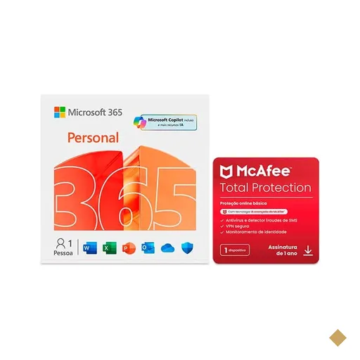 Microsoft 365 Personal com Copilot: 1 licença Assinatura 12 meses e McAfee…