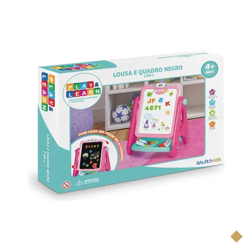Lousa Para Criança Magnética e Quadro Negro Play e Learn 2 em 1 Multikids -…