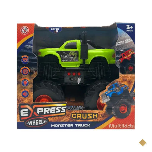 Carro Monster Truck de Brinquedo Com Som e Fricção Crush Verde Multikids -…