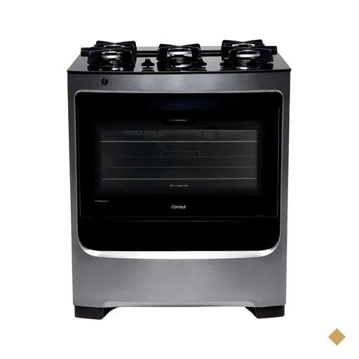 Fogão Consul 5 Bocas Cor Inox com Mesa de Vidro e Grade de Ferro Fundido -…